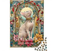 Christmas Sphynx Cat Art Print Puzzles 1000 Pièces Cadeau Unique Jeu Éducatif Challenge Toy À De Qualité Supérieure Peinture Art pour Adultes Et Enfants À Partir De 14 Ans 52x38cm/1000pcs