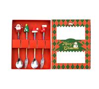 Christmas Spoon And Fork Set, 4 Piece Gradient Holiday Flatware Kit | Gradient Holiday Flatware Festive Dining Tableware Home Kitchen Cutlery Kit Bar Party Utensil Set Daily Dessert Coffee Spoon