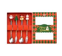 Christmas Spoon And Fork Set, 4 Piece Gradient Holiday Flatware Kit | Gradient Holiday Flatware Festive Dining Tableware Home Kitchen Cutlery Kit Bar Party Utensil Set Daily Dessert Coffee Spoon