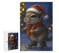 Christmas Squirrel on Ice Skates - Puzzle-Image en Bois, 1000 PCS, Activité D’Hiver pour Adultes - pour Un Défi Gratifiant Le W nd