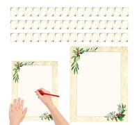 Christmas Stationery Paper - 50 Pieces Holiday Writing Tool, Pine Berry Border Letterhead Sheets, Christmas Holidday Letterhead | Holiday Writing Paper For Notes Invitations Cards Messages,