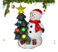 Christmas Statues Indoor Lighted Desktop Christmas Tree Snowman Statue for Nightstand Desk Party Living Room Bedroom with Glowing LED Accent, Resin Sculpture for Holiday Table Bookcase Display, Fest