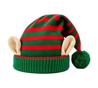 Christmas Striped Elf Hat with Ears, Knitted Santa Cap, Holiday Costume | Soft knitted wool material, whimsical elf ear design, festive style for holiday parties, fits adults and kids