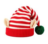 Christmas Striped Elf Hat with Ears, Knitted Santa Cap, Holiday Costume | Soft knitted wool material, whimsical elf ear design, festive style for holiday parties, fits adults and kids