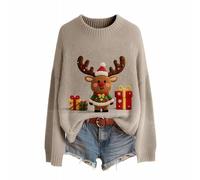 Christmas Sweaters for Women Crochet Knitted Long Sleeve Print Pullover Tops Cozy Embroidery Oversized Sweatshirts