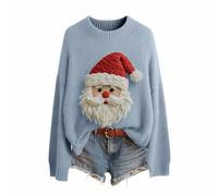 Christmas Sweaters for Women Crochet Knitted Long Sleeve Print Pullover Tops Cozy Embroidery Oversized Sweatshirts