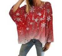 Christmas Sweaters for Women Crochet Knitted Long Sleeve Print Pullover Tops Cozy Embroidery Oversized Sweatshirts