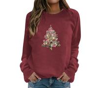 Christmas Sweatshirt Womens Funny Xmas Jumpers Women's Crewneck Christmas Print Sweatshirt (Wine, XXL) q1087