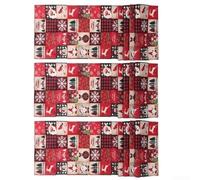 Christmas Table Runners Set of 3 33x183cm Red Cartoon Plaid Polyester | Easy to clean polyester vibrant red festive patterns suitable for holiday dinners and home decoration