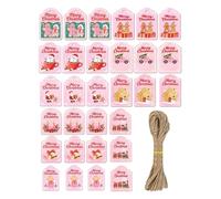 Christmas Tags - 30 Pieces Card Ornaments, Wood Pink Christmas Tags with String and Holes, Wrapping Labels | for Holiday Bookmarkers Crafting Birthday Halloween Party Favors Decorations Family