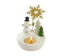 Christmas Taper Candle Holder - Ceramic Snowman and Reindeer Tea Light Centrepiece | Festive Holiday Decor for Dining Table, Desk, Mantel, Living Room and Office