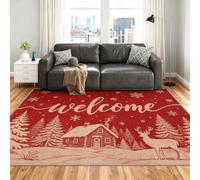Christmas Tapis 200x250cm, Rustic Cabin Tapis for Living Room | Large Washable Low Pile Non-Slip Moquette for Bedroom Bedside Dining Room Decor Mat