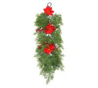 Christmas Teardrop Swag 23.62in Poinsettia Pine Door Decor | Artificial Pine And Fabric Poinsettias, Vibrant Red Berries, Sturdy Shape Retention, Easy Hang Loop For Door Fireplace Window