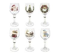 Christmas-Themed Wine Glass Set - 6 Piece Patterned - For Holiday Decor | 7.20x2.36x2.36 Inch | 190g Single Glass Weight | 6-Piece Christmas Wine Glass Set With Gift Box For Holiday Parties & Cocktai