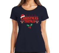 Christmas Things Santa Hat Stranger Demogorgon Série Noël T-shirt pour femme, bleu marine, L