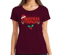 Christmas Things Santa Hat Stranger Demogorgon Série Noël T-shirt pour femme, bordeaux, 3XL