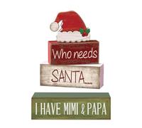 Christmas Tiered Tray Decor - 4 Piece Wooden Santa Hat Set | Festive Holiday Block Signs and Christmas Table Decorations for Shelf, Kitchen, Bedroom, Living Room, Farmhouse, Restaurant, and Offices