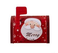 Christmas Tin Mailbox Candy Box With Flag Red Truck 9.5x13.5x8cm Metal | Weather-resistant tin construction festive mailbox design suitable for storing candies gifts crafts display or holiday