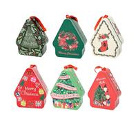 Christmas Tins - Cute Snack Boxes for Holiday, 6 Piece Tinplate Design with Lid, Reusable Feature, Easy Store Function, Storage Tool, Kitchen Accessory for Students, Girl, Family 3.35x1.57x4.13 Inches