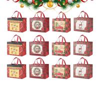 Christmas Tote Bags - 12 Pieces Non Woven Festive Wrapping Sacks, Holiday Treat Bags with Handles | Perfect for Party Favors, Chocolate, Candy, Food, Toys, Seasonal Display, Holiday Celebration
