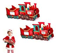 Christmas Train Gift Box, Cardboard Christmas Train with Spacious Compartments for Hold Presents Candy Holiday Party Family Decor (Red,2A)