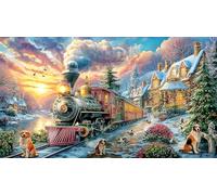 Christmas-Train-in-Snowy-Landscape Papier recyclé Puzzle 1000 pièces Défi de Jeu éducatif Cadeau Amusant & Activité Maison Idée Cadeau Parfaite pour Femmes et Hommes 70x50/1000 pièces