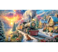 Christmas-Train-in-Snowy-Landscape Puzzle 1000 pièces Papier recyclé Jeux éducatifs Idée Cadeau Parfaite pour Adultes et Enfants de 12 Ans et Plus Beau Puzzle de décoration 70x50/1000 pièces
