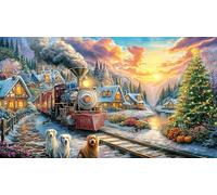 Christmas-Train-in-Snowy-Landscape Puzzle pour Adultes et Enfants 1000 pièces Jeu Stimulant Cadeau Amusant & Activité Maison Papier recyclé pour détente et décoration Murale 38x52/1000 pièces
