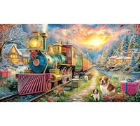 Christmas-Train-in-Snowy-Mountain-Landscape Puzzle 1000 pièces Défi de Jeu éducatif Papier recyclé Extremement Difficile pour Adultes et Enfants de 12+ Ans 38x52/1000 pièces