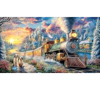 Christmas-Train-in-Snowy-Village Papier recyclé Puzzle 1000 pièces Idée Cadeau Parfaite Jeux éducatifs pour Femmes et Hommes Beau Puzzle de décoration 38x26/1000 pièces