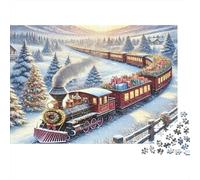 Christmas Train Journey 100% Recycled Cardboard Winter Steam Train 1000Pc Jigsaw Puzzle Adults Fun Activity for Rainy Days 52x38cm/1000pcs