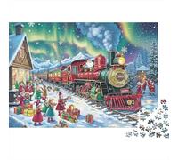 Christmas Train Ride Colourful Aurora Christmas Train 1000 Pieces Jigsaws Adults The Impossible Challenge Home Activity 70x50cm/1000pcs