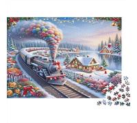 Christmas Train Ride Colourful Candy Smoke Train 1000 Pcs Adult Jigsaws Beautiful Decoration Puzzle Brain Development 52x38cm/1000pcs