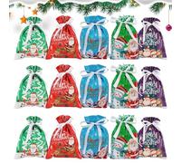 Christmas Treat Bags - 15-Piece Reusable Drawstring Pouch Set | Goodie Wrap Sacks for, Chocolate, Candy, Biscuits, Toys, Jewelry or Party Favors Use, 12.6x9.45in