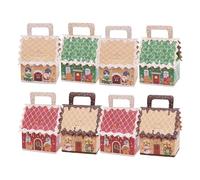Christmas Treat Boxes - 8 Pieces Holiday Goodie Package with Handle, Christmas Wrapping Containers | Perfect for Party, Gathering, Home, Office, Centerpiece, Dessert, Favor, Candy, 10x7.5x16.7cm