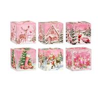Christmas Treat Boxes, Christmas Cookie Boxes, Small Pink Food Packaging Containers, 6 x Candy Boxes Party Favor For Party Supplies Holiday Cookie Containers For Family Friends