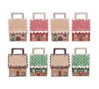 Christmas Treat Boxes Set Of 8 | Holiday Goodie Packaging With Handle | Festive Wrapping Containers For Party Gathering Home Office Dessert Table Centerpiece Cookie Candy Favor Display