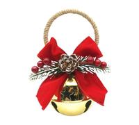 Christmas Tree Bells Rustic Metal Pendant with Pine Cone Bow Berries