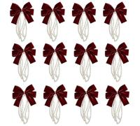 Christmas Tree Bow Ornaments, 12Pcs Velvet Burgundy Decor Set