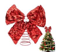 Christmas Tree Bow Topper, Glitter Sequin Bow with Spiral Base, Festive | Sequin Tree Bow, Glitter Detail Adds A Festive Accent to Christmas Trees, Mantels, Tables, Shop , Offices, and Home Di