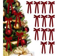 Christmas Tree Bows - Large Red Velvets Ribbon Bows, Twelve Piece Holiday Set, Plush Velvets Texture, Twist Tie Easy Attach for Tree Garland Wreath Door Mantel Bedroom Living Room, Holiday Decorations