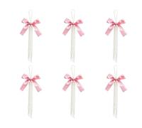 Christmas Tree Bows - Satin Pearl Ribbon 6pc 4x6in | Reusable Hanging Ornam | Pearl Bow Decorations - Satin Ribbon 6pc 4x6in Tree Accessories | Reusable Pendants | Holiday Styling For Porch Mantel Party