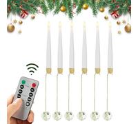 Christmas Tree Candles, Battery Operated Lights, Remote Control Flameless Set, 6 Piece Pearl Ball Hook Decor, Safe Flickering Holiday Accent for Wedding, Party, Kitchen, Outdoor, Celebration, Event