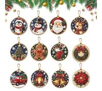 Christmas Tree Decor 12 Pieces DIY Ornaments Pearl Gem Painting Art Pendant | Tree Ornaments for Party Window Wall Mantel