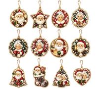 Christmas Tree Decor 12 Pieces DIY Ornaments Pearl Gem Painting Art Pendant | Tree Ornaments for Party Window Wall Mantel