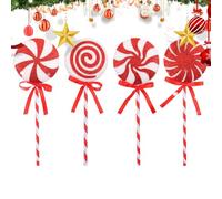 Christmas Tree Lollipop Decoration - 4PCS Set, Red and White Foam Lollipop Christmas Tree Decor | Classic Holiday Lollipops for School, Bedroom, Restaurant, Party, Seasonal Scene Props, Creative