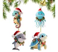 Christmas Tree Ornaments | Décoration Pendentif Acrylique Avec Animal Marine Pour Noël - 4 Pièces Décoration 2D Plat Avec Lanière Pour Les Fêtes D'hiver Chambre Café Et Seuil