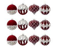 Christmas Tree Ornaments Set - 12 Piece Glittering Rhinestone Balls for Decor | Flocked Shiny Tree Decorations, Sparkling Hanging Ornaments for Home Wall Window Party Wedding, 19x25.5x6.3cm Multicolor