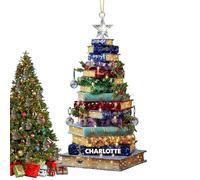 Christmas Tree Ornaments - Stack of Books Christmas Ornament | 2D Acrylic Holiday Decor | Colorful Book Themed Christmâs Decoration for Women Bookworm Nerd Librarian Bookclub Home Car Window Wall