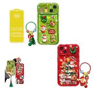 Christmas Tree Pendant Flip Mirror Case Cover for iPhone 17/16/15/14/13/12/11 Pro Max, Festive Protective Phone Case with Built-in Mirror and 3D Christmas Tree Charm (for iphone 16 plus,2 PCS)